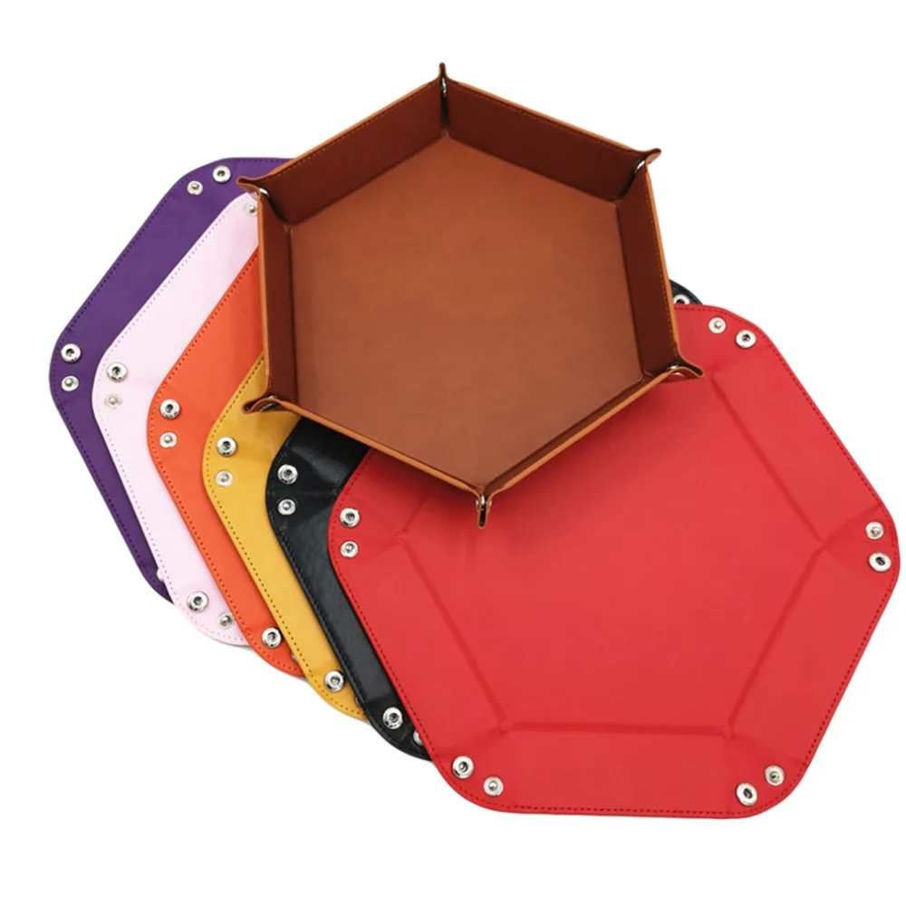 

8 Colors Folding Hexagon PU Leather Dice Tray Dice Box For RPG DnD Games Dice Storage Case Dropshipping
