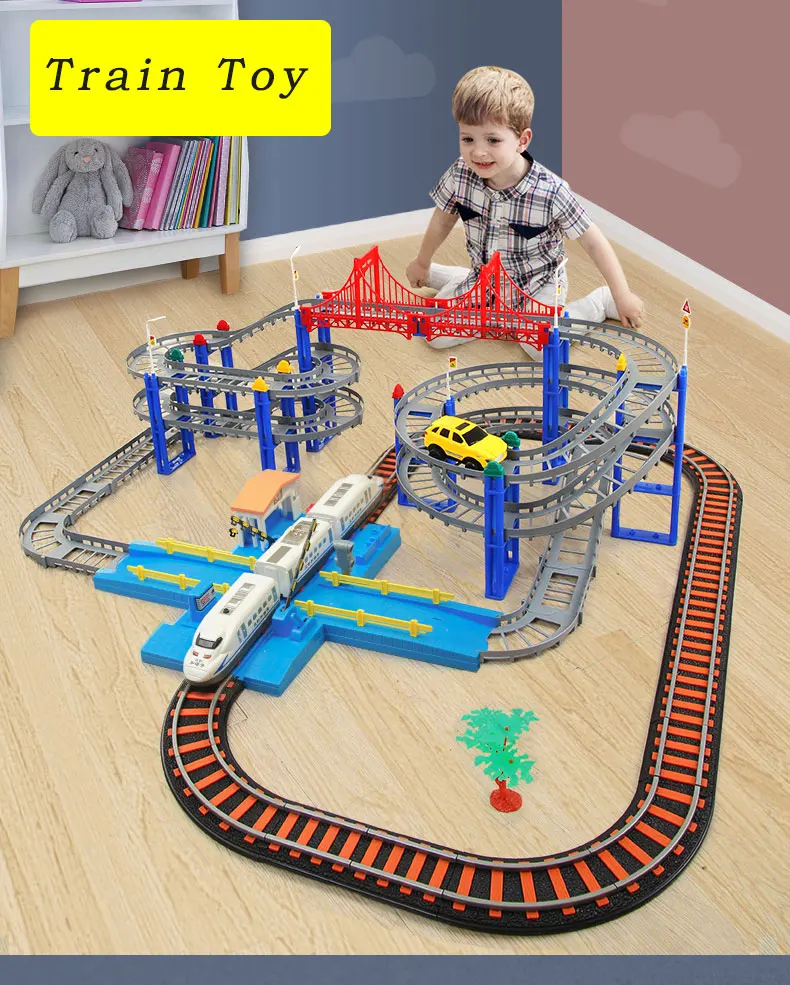 Электрический игрушечный поезд, рельсы, модель поезда, Детский комплект железной дороги, поезда, высокоскоростные рельсы, радиоуправляемые поезда, набор, имитационная модель, набор игрушек