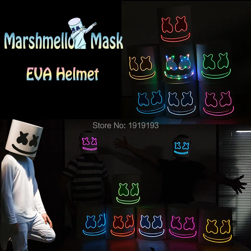 

marshmallow mask DJ Halloween LED Mask EVA White Party Hats Adult Cosplay Glow Party Supplies Night Club DIY Party Mask