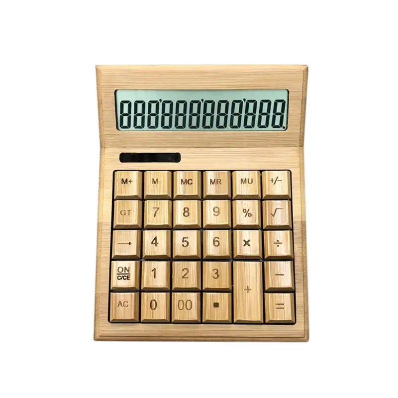 Functional Desktop Calculator Solar Power Bamboo Calculators with Large Display AXYF 5