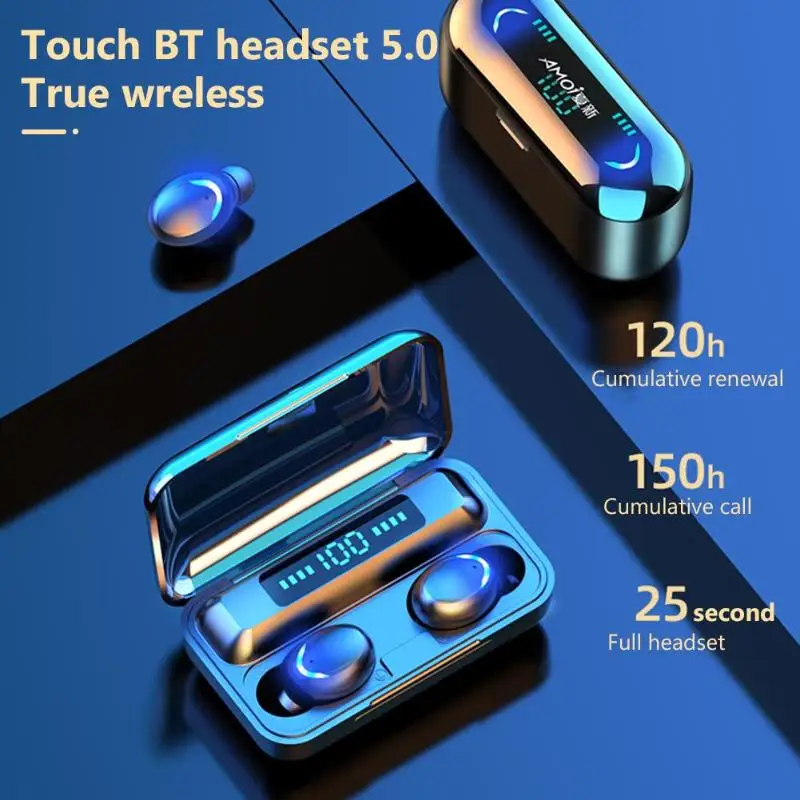 Bluetooth Earphone TWS LED Mini Display F9 5c Earpiece Stero Sound Wireless Noise Reduction 1500mah Power Bank With Microphone