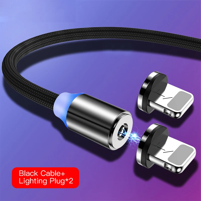 2 IOS black cable Ihuigol магнитные кабели зарядного устройства 2 в 1 освещение для iPhone X 7 8 Plus зарядный кабель type-C для huawei P20 Micro USB для samsung - Цвет: 2 IOS black cable