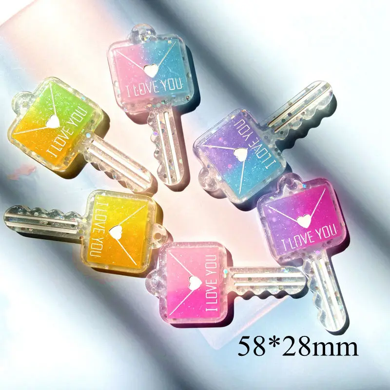 

12Pcs/lot Paired Slime Glitter Pretty Girl Love Letter Key Resin Charm Pendant for DIY Lovers Keychain Handbag Making Craft Gift