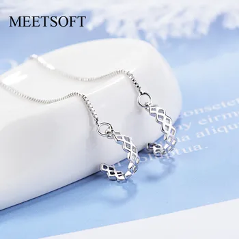 

MEETSOFT 925 Silver Prevent Allergy Drop Earrings for Women Trendy Design Small Semicircle Chain Jewelry Gift