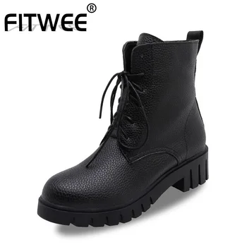 

FITWEE Women Ankle Boots 2019 Winter Keep Warm Fur Casual Flats Shoes Women Lace Up Round Toe Office Short Boots Size 33-43