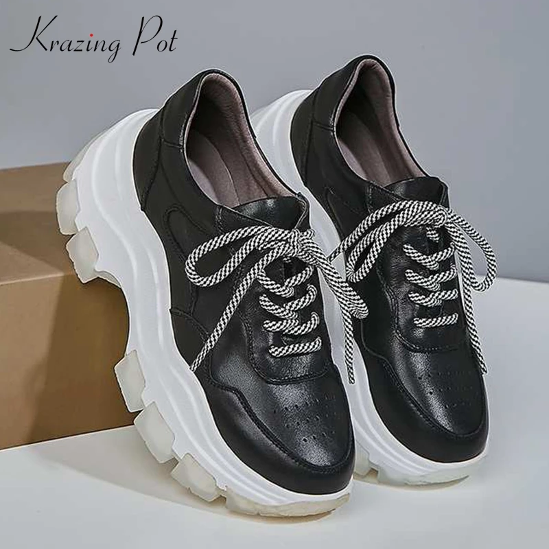 Туфли Krazing Pot из 2020 натуральной кожи с круглым носком на платформе дышащие