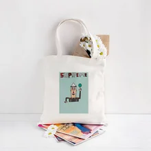 Мультяшная сумка для покупок серии Supreme, сумка-тоут с рисунком, сумка на каждый день, Холщовая Сумка, моющаяся, многоразовая, настраиваемая, эко-сумка