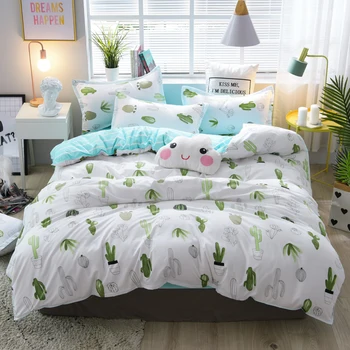 

Dropshipping Green Cactus Bedding Set Queen Size Plant Home Bedding Sheet Single Bed Linen King Bed Set duvet cover set