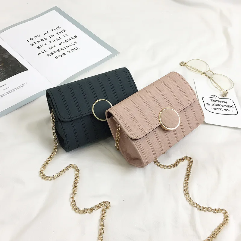 

Linen Finish Chain Square Sling Bag Korean-style Stereotypes PU Handbag 2017 New Style Trend Bag Oblique Shoulder Bag