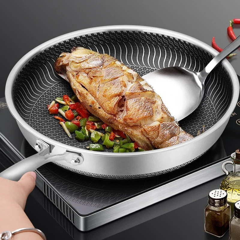 316 Stainless Steel Frying Pan 3-layer Temperature Non-stick Egg Steak Frying Pan Gas Induction Cooker Kitchen Tools Universal