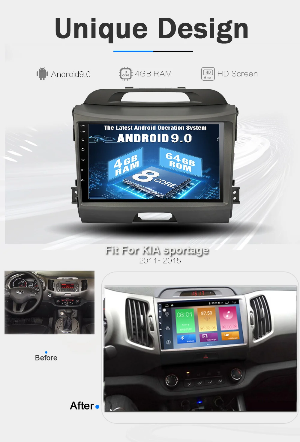 Perfect Funrover 8 core android 9.0 2 din Car multimedia player for kia sportage 2010-2015 car dvd stereo radio gps navigation vedio DSP 10