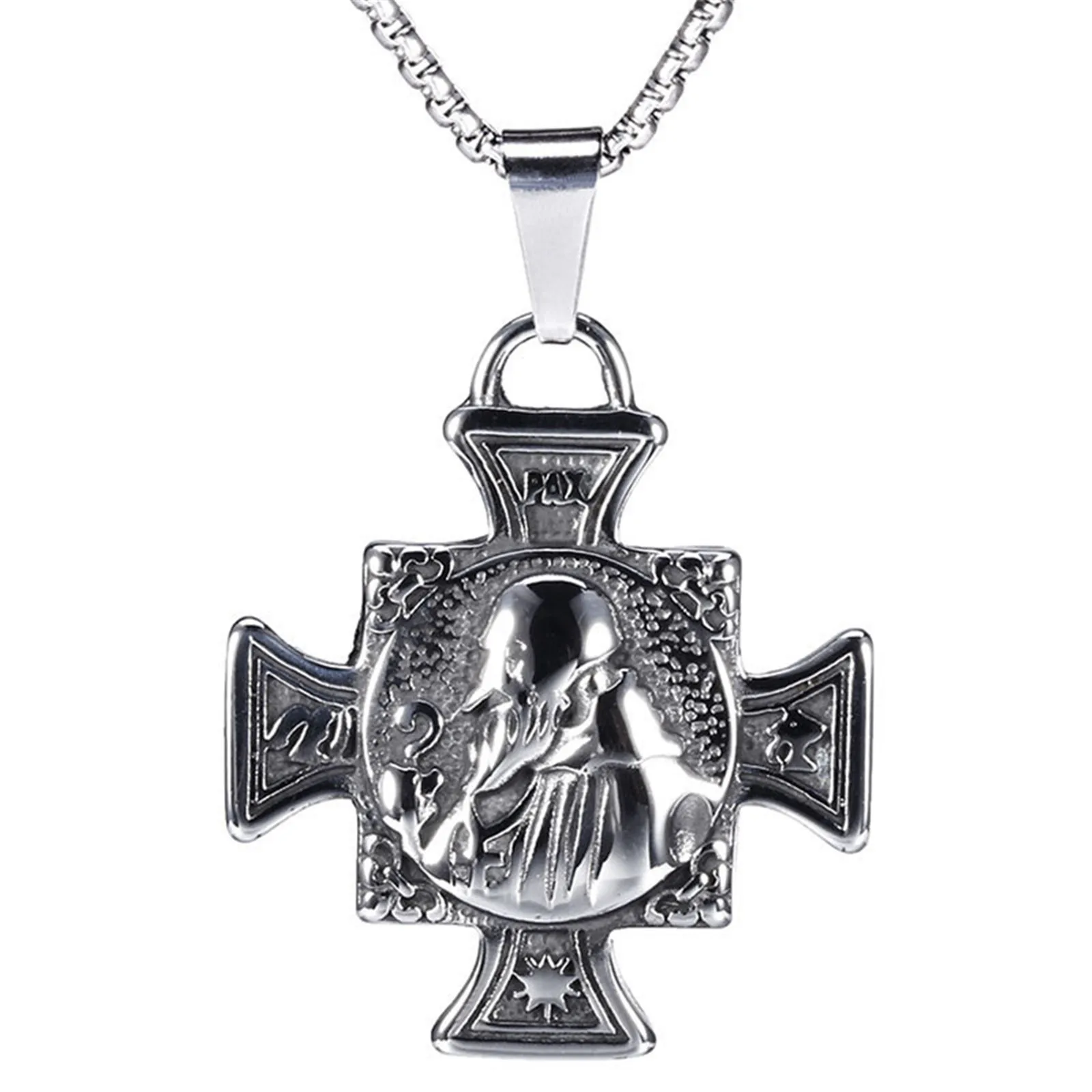 

Jesus Christ Pendant Pray Cross Necklace Christian Men and Women Titanium Stainless Steel Religious Portrait Amulet Jewelry