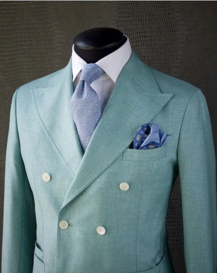 Mint Green Jacket Pants Men Suits Double Breasted Formal Groom Wear 2 Pieces Business Work