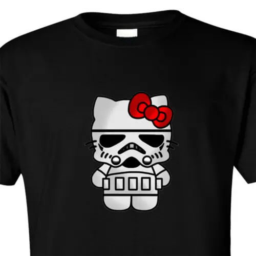 

T Kitty CAT TEE Hello TROOPER BLACK Star TEE Wars EMPIRE JEDI FORCE SITH CUTE Men Women Unisex Fashion tshirt Free Shipping
