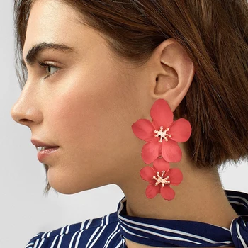 

2020 New Design Fashion Jewelry Big Double Flower Mixed Color Earrings For Women Summer Style Party Wedding Exaggerated Earrings
