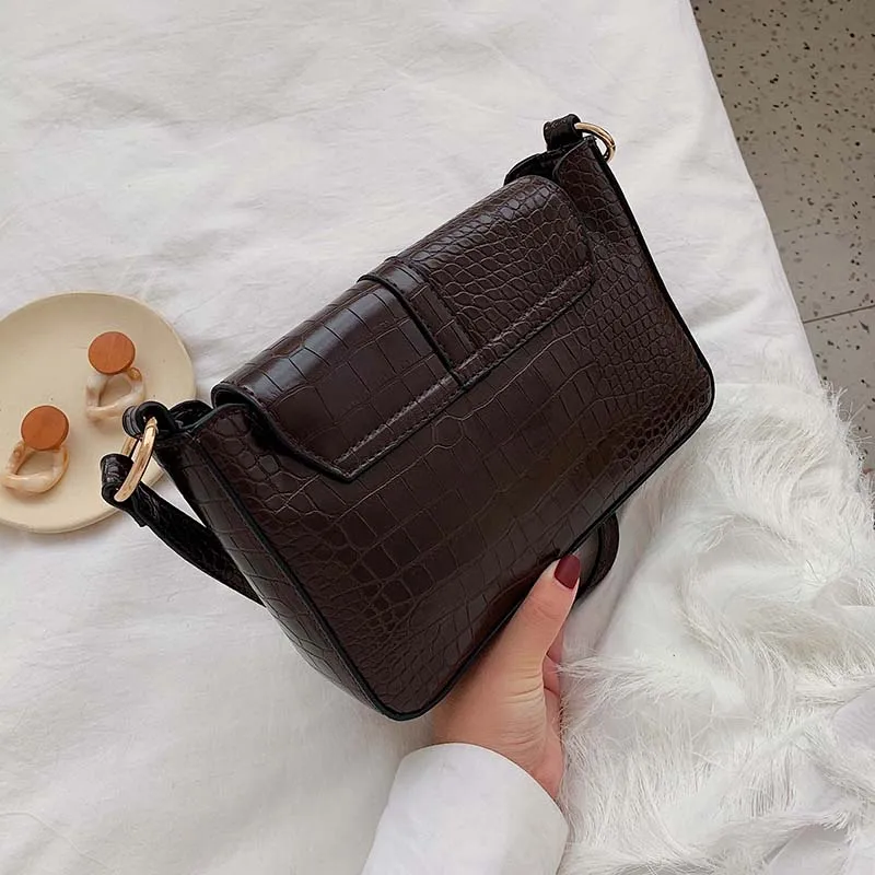 Crocodlie Belt Buckle Designer Pu Leather Crossbody Bags For Women Shoulder Messenger Bag Lady Stone Pattern Handbags Purse