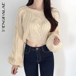 SHENGPALAE 2019 с рукавом-фонариком и круглым вырезом, женские вязаные пуловеры, корейская мода, короткий фондовый осенне-зимний женский свитер FT609