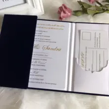 В переменного тока, 50- персонализированные пользовательские бархат свадебных пригласительных билетов, бархатный чехол-книжка, роскошное свадебное приглашение карты