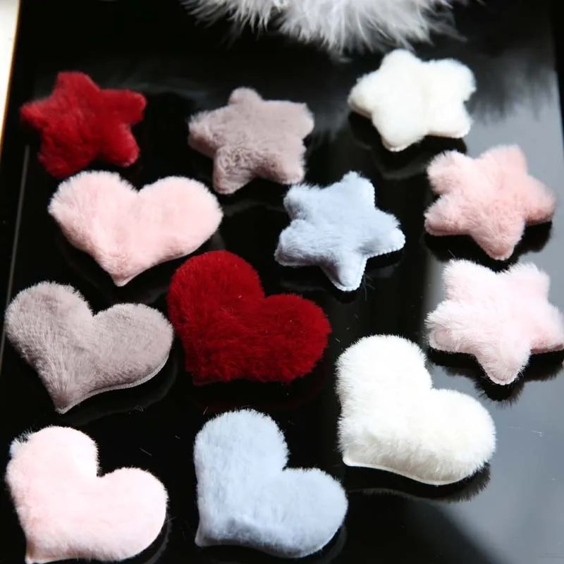 

FFLACELL 10pcs Plush Cloth Stars Loving Heart Padded Fur Patches Appliques For Clothes Sewing Supplies Decoration Hairy Patch