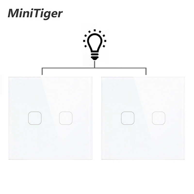 

Minitiger EU Standard Wall Ligth Touch Switch 1/2 Gang 2 Way Control Touch Screen Switch, Crystal Glass Panel, 220-250V