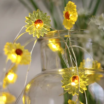 

Led Fariy Yellow Purple Small Daisy Flower Copper String Lights 2M Guirlande Led Noel Decor For Christmas Garland On The Window