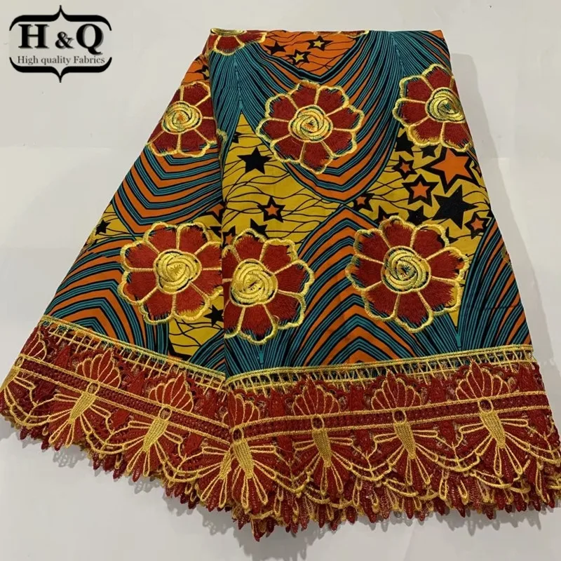 

H&Q newest wax africain fabric with batik lace 6 yards/piece embroidery nigerian guipure laces water soluble 100% cotton fabrics