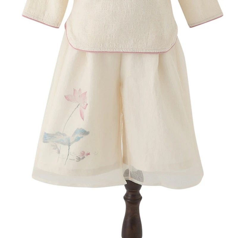 Детская одежда в китайском стиле Hanfu/рубашка cheongsam в китайском стиле для девочек; сезон весна-осень; широкие брюки с вышивкой для девочек