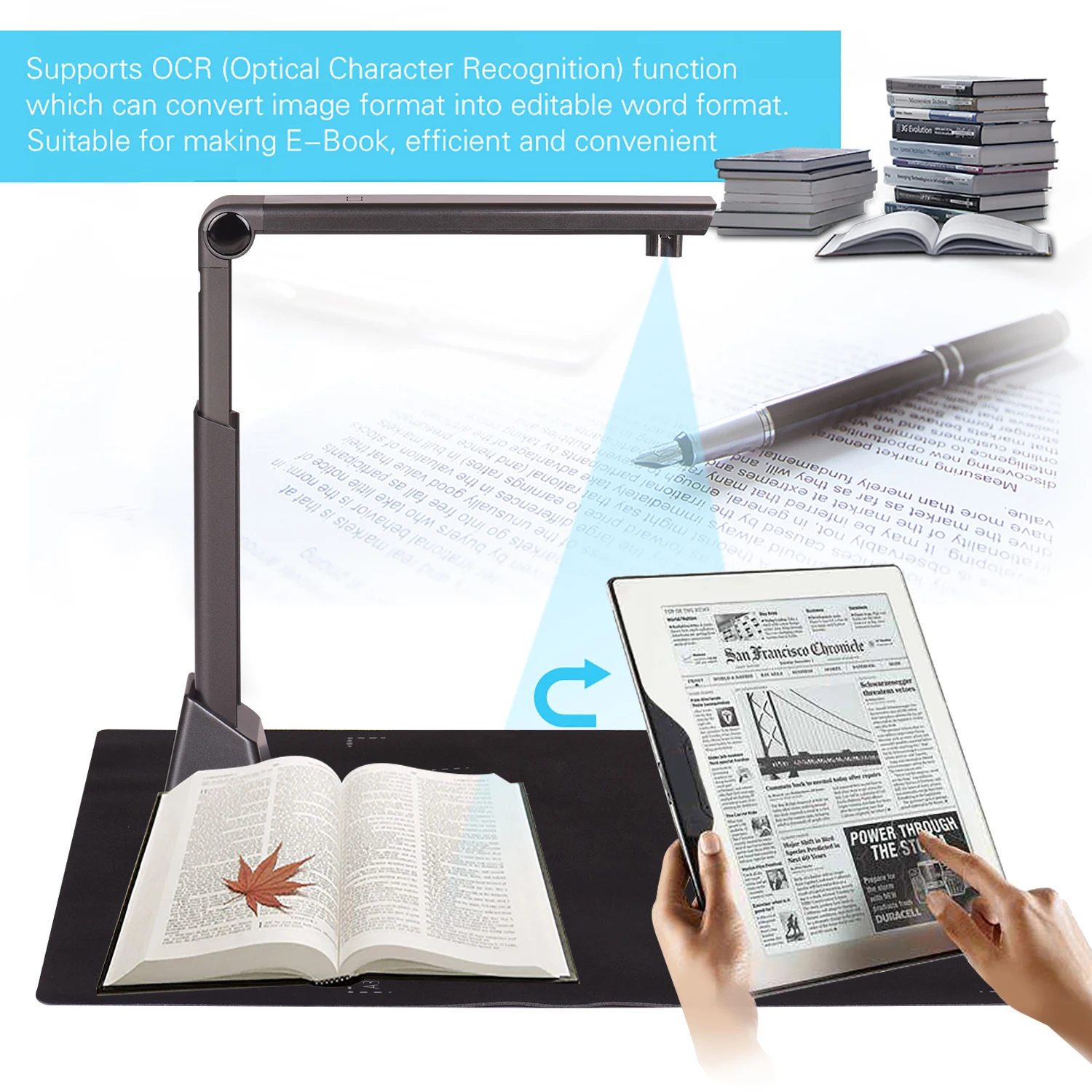 Portable A3 Document Scanner USB 2.0 Scanner with OCR Function Book Image Document Camera Scanner 8 Mega-pixel HD for Office scanners