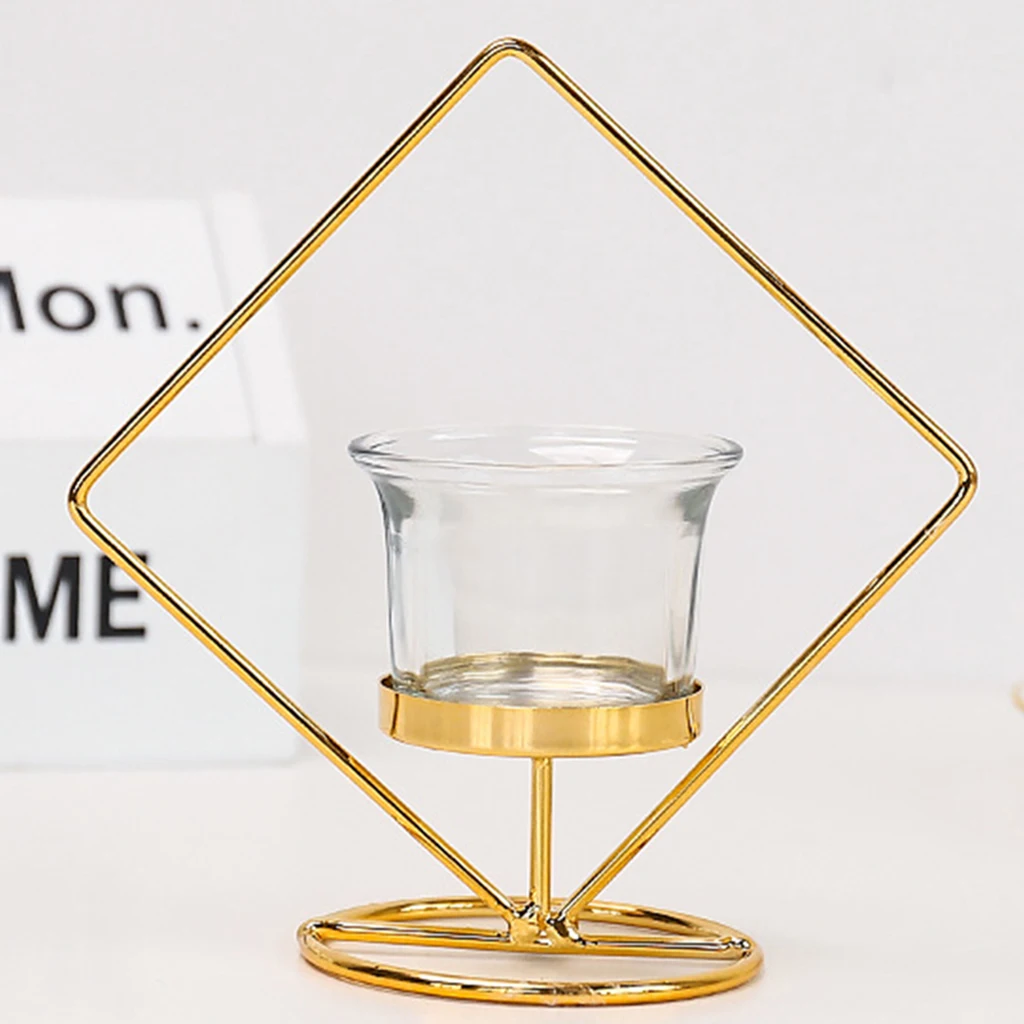 Iron Art Golden Candle Holder Wrought Hollow Candlestick Iron Lantern for Party Home Table Decoration