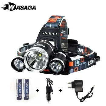

Zoomable Headlamp Flashlight 4 Modes Rechargeable 3 XML T6 LED Headlight with 18650 Battery + Car/Wall Charger for Camping