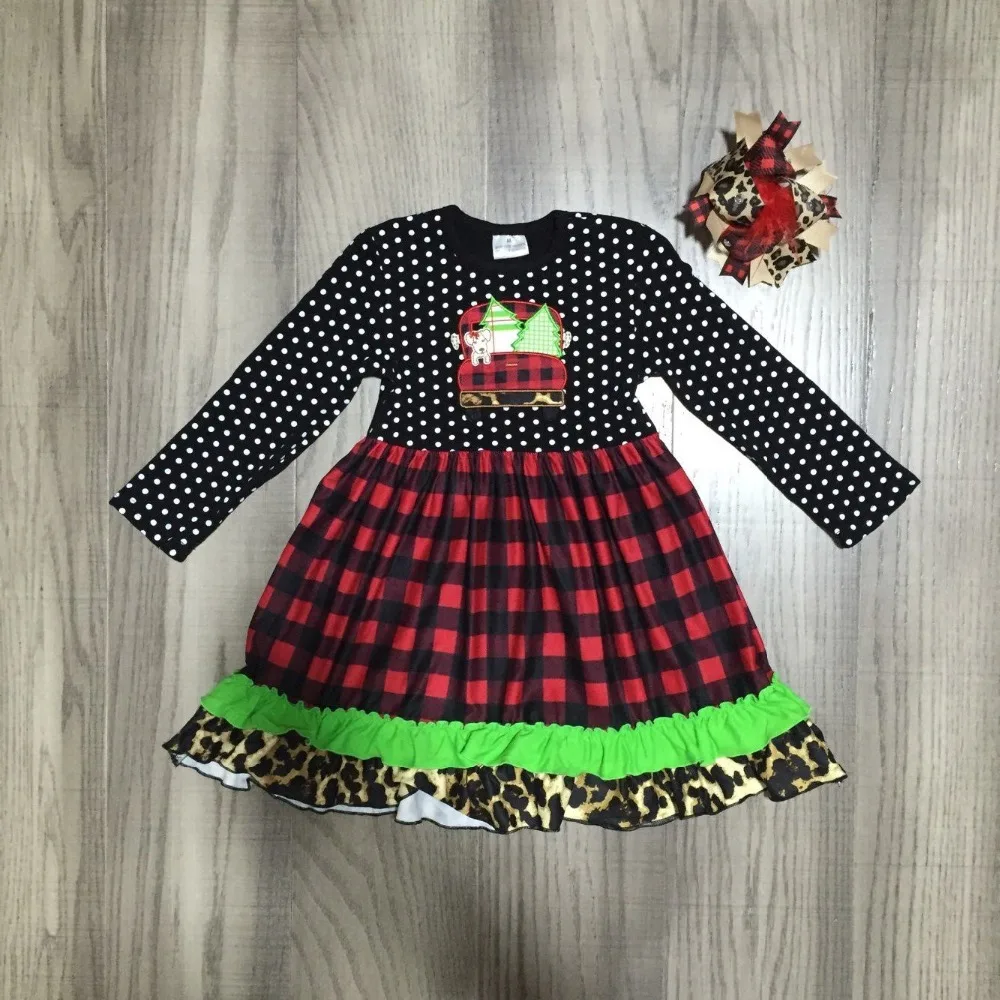 Рождественское платье для маленьких девочек; платье для девочек с изображением щенка в машине; классическое платье в клетку для маленьких девочек; хлопковое красное платье с бантом