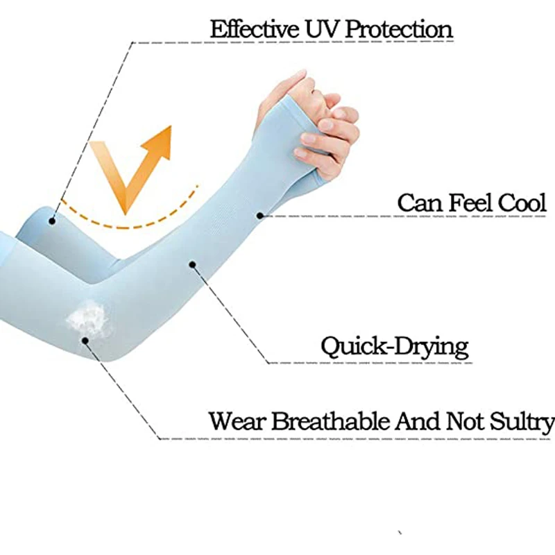 1Pair Unisex UV Sun Protection Cooling Ice Silk Arm Sleeves Outdoor Cycling Running Fishing