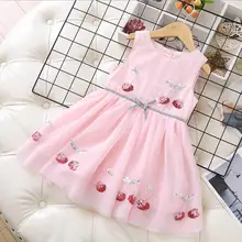 Платья для девочек; Новинка г.; детское платье с блестками и рисунком вишни; модная высококачественная одежда для малышей; Детские праздничные платья