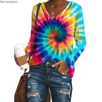 

Autumn women t shirt Tie-dye Loose Tops Fashion Casual 2020 Women Long sleeve T-shirt Streetwear Gradient Tops Plus Size S-5XL