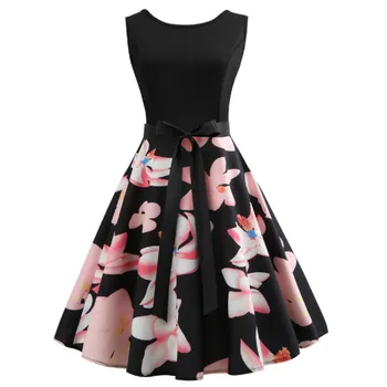 

Floral Print Summer Dress 2019 Women Vintage Retro PinUp Hepburn 50s 60s Rockabilly Robe Vestidos Elegant Sexy Party Dresses