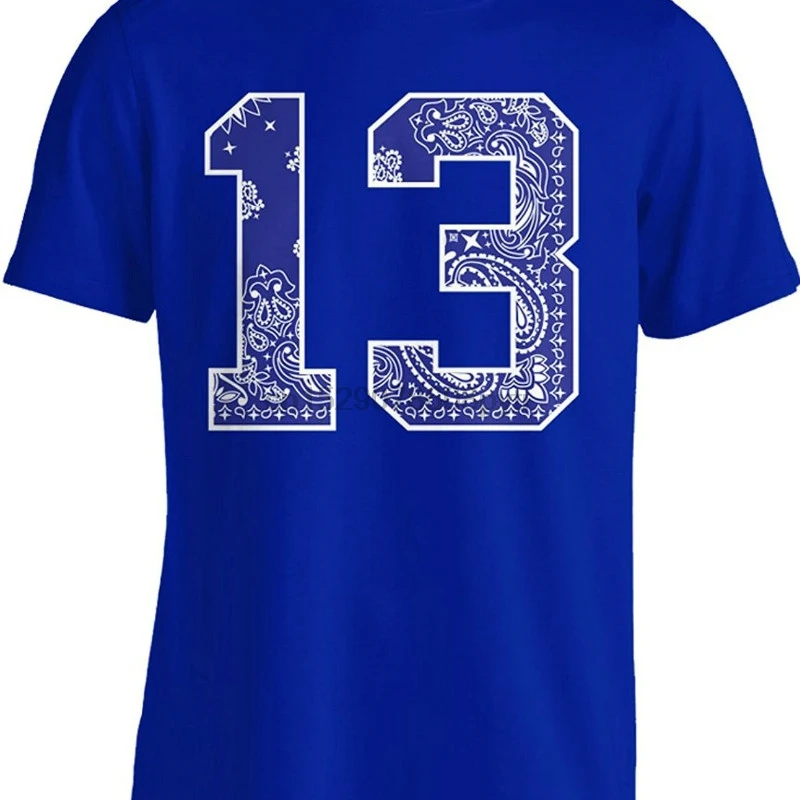 2019 New Men T Shirt Blue Bandana # 13 Tee Crew Urban Wear Paisley Print Street Hip Hop La |