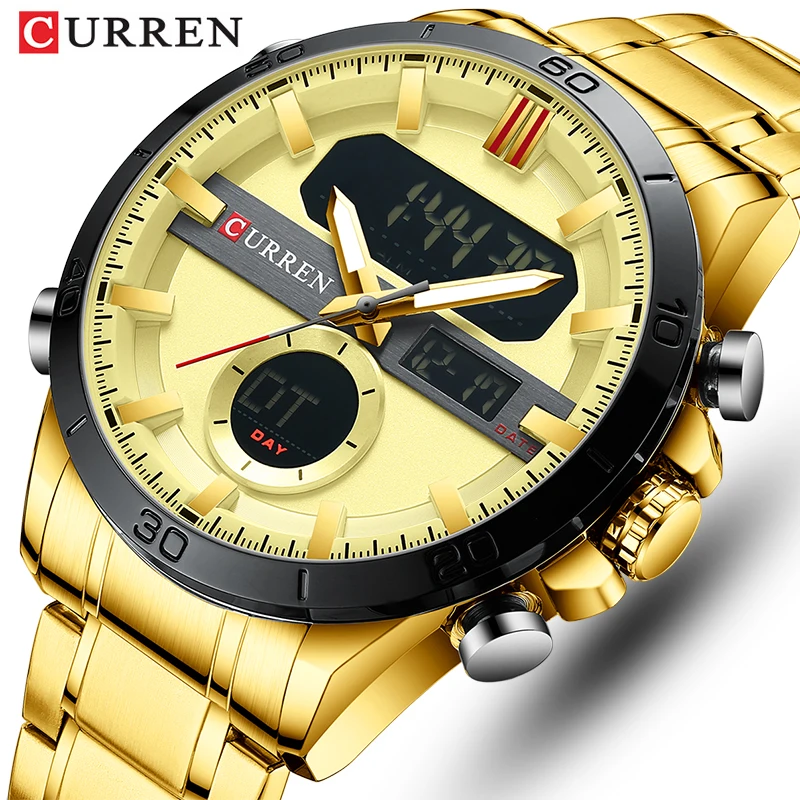 CURREN Gold Watches for Men Creative Fashion Stainless Steel Quartz Wristwatches Mens Luminous Chronograph Sports Clock Male |