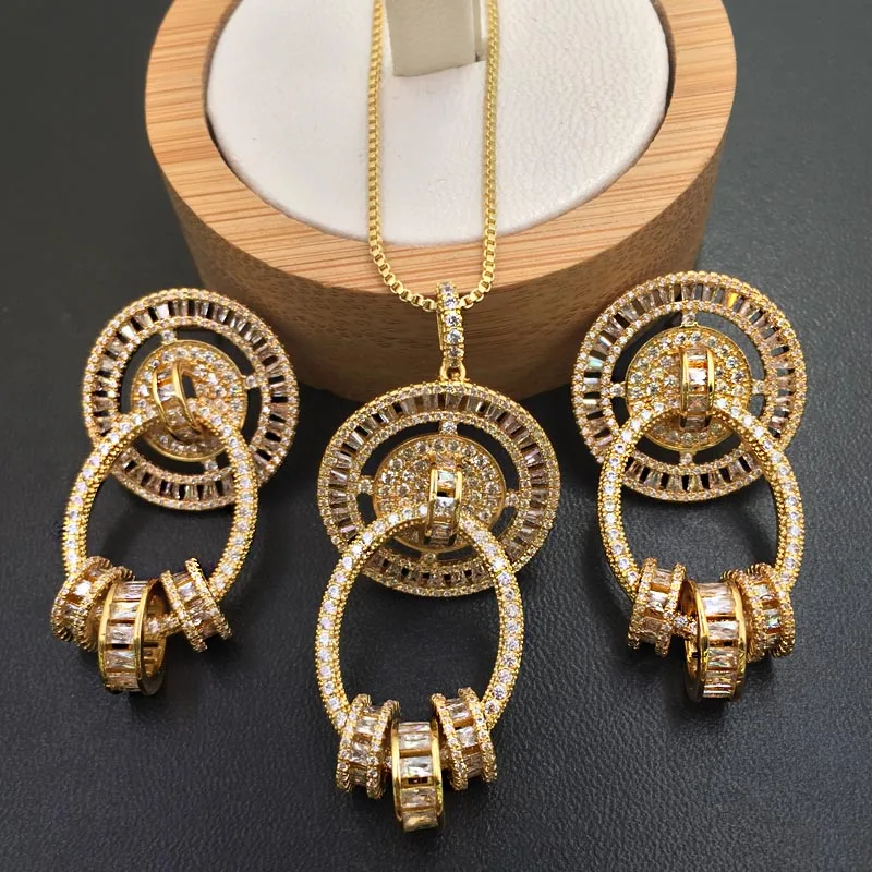 Lanyika ювелирные изделия отличительные Annulus микро-инкрустация ожерелье с серьги для банкета роскошный лучший подарок - Окраска металла: Gold Plated