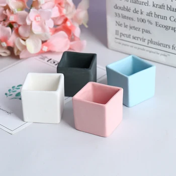 

1/6 1/8 Dollhouse Miniature Square Ceramic Colorful Flowerpot Dolls House Accessories Candy Color