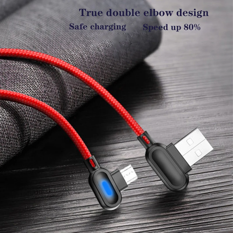 Micro USB Cable 2 4A Fast Charger USB Cord 90 degree elbow Nylon Braided Data Cable 3