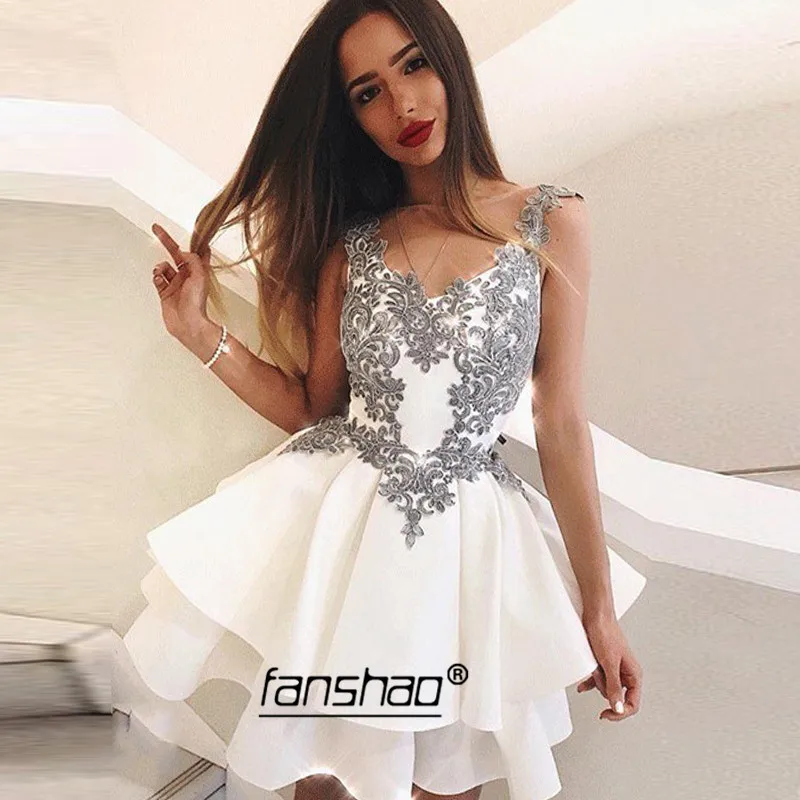 white and silver cocktail dress