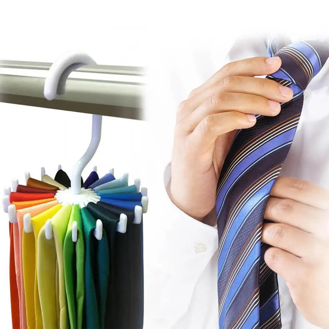 

5 Color 360 Degree Tie Belt Indoor Hanger Rotating Twirl Tie Rack Adjustable Holder Hook Ties Closet Rod Organizer Storage