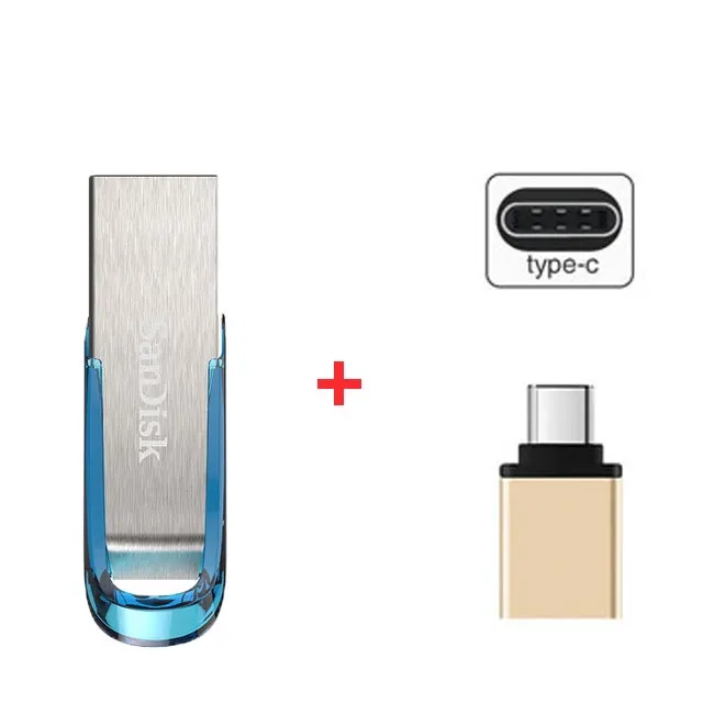 Sandisk 32 gb USB Flash Drive 64 Гб USB3.0 натуральная Ultra Flair металла Pendrive DJ OTG Тип C DIY логотип диск на ключ синий Memory Stick - Цвет: CZ73-Blue-Type-c