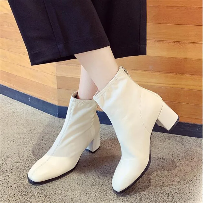 

Mhysa 2019 Women Ankle boots Woman Square heel Fashion PU leather High Heel Ankle Boots Women Platform Leather Martin boots