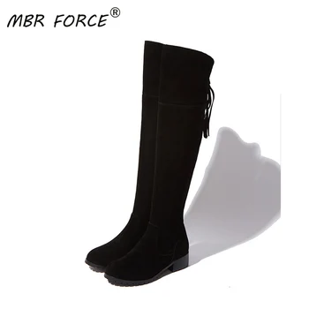 

MBR FORCE 2020 new high-quality cow suede winter ladies round toe elegant side zipper laces fashion metal tassel warm high boots