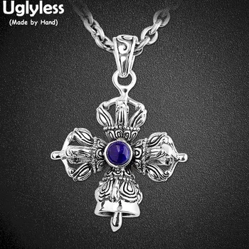 

Uglyless Can Ring Unisex Buddhistic Vajra Bells Pendants for Women Men Cross Lapis Necklaces NO Chains Thai Silver 925 Silver