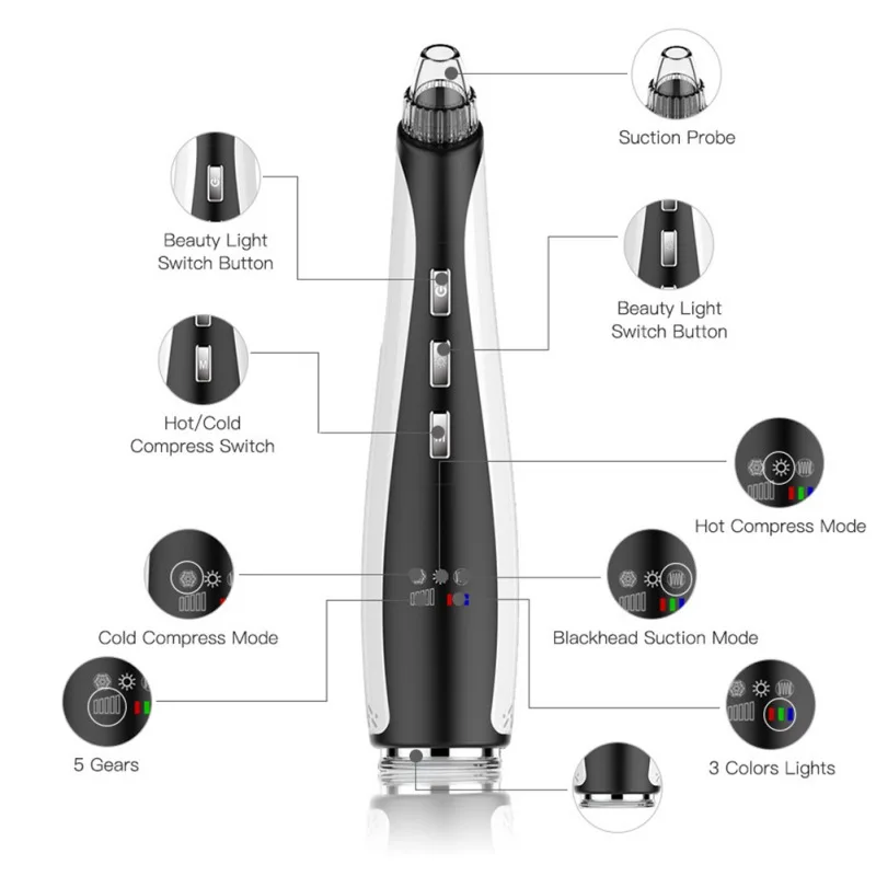 Удалитель угрей вакуумный для очистки пор горячий и холодный компресс вакуумный удалитель угрей