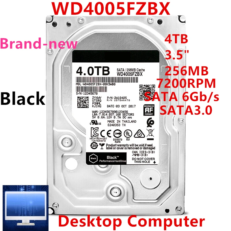 Новый оригинальный жесткий диск для WD черный 4 ТБ 3 5 дюйма SATA 6 ГБ/сек. 256 Мб 7200