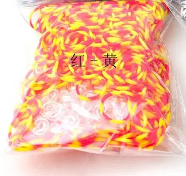 DIY loom band ручной тканый Радуга плетение детские игрушки три цвета браслет из резиновых полос - Цвет: yellow red 600PCS