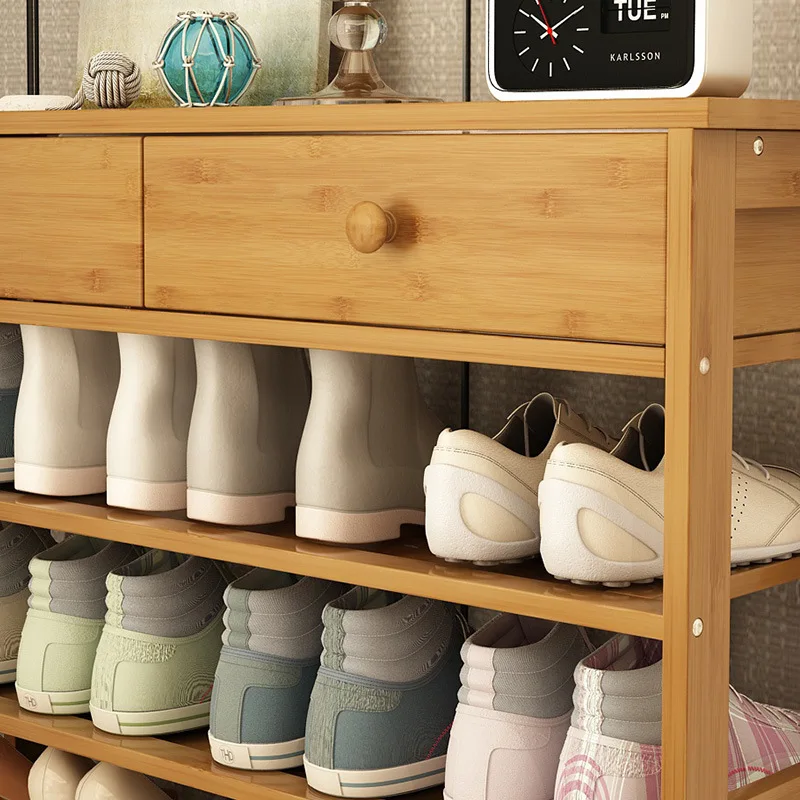 Shoe rack special floor simple simple modern household multi-function door cabinet provincial space solid wood door bamboo